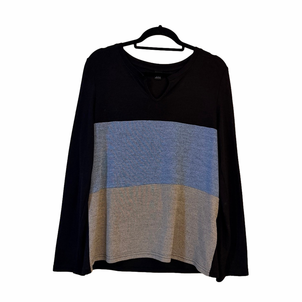 SHEIN Women's Colorblock Long Sleeve Shirt Size XL – Black/Blue/Gray, Excellent